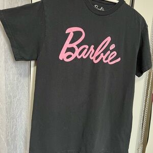 Barbie Black Tee with Pink Script Logo